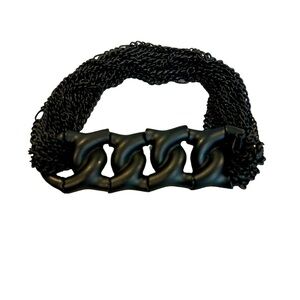 Bracelet Stephan & Co. Matte Black Medal Link Look Stretch & Multi Chain Accent